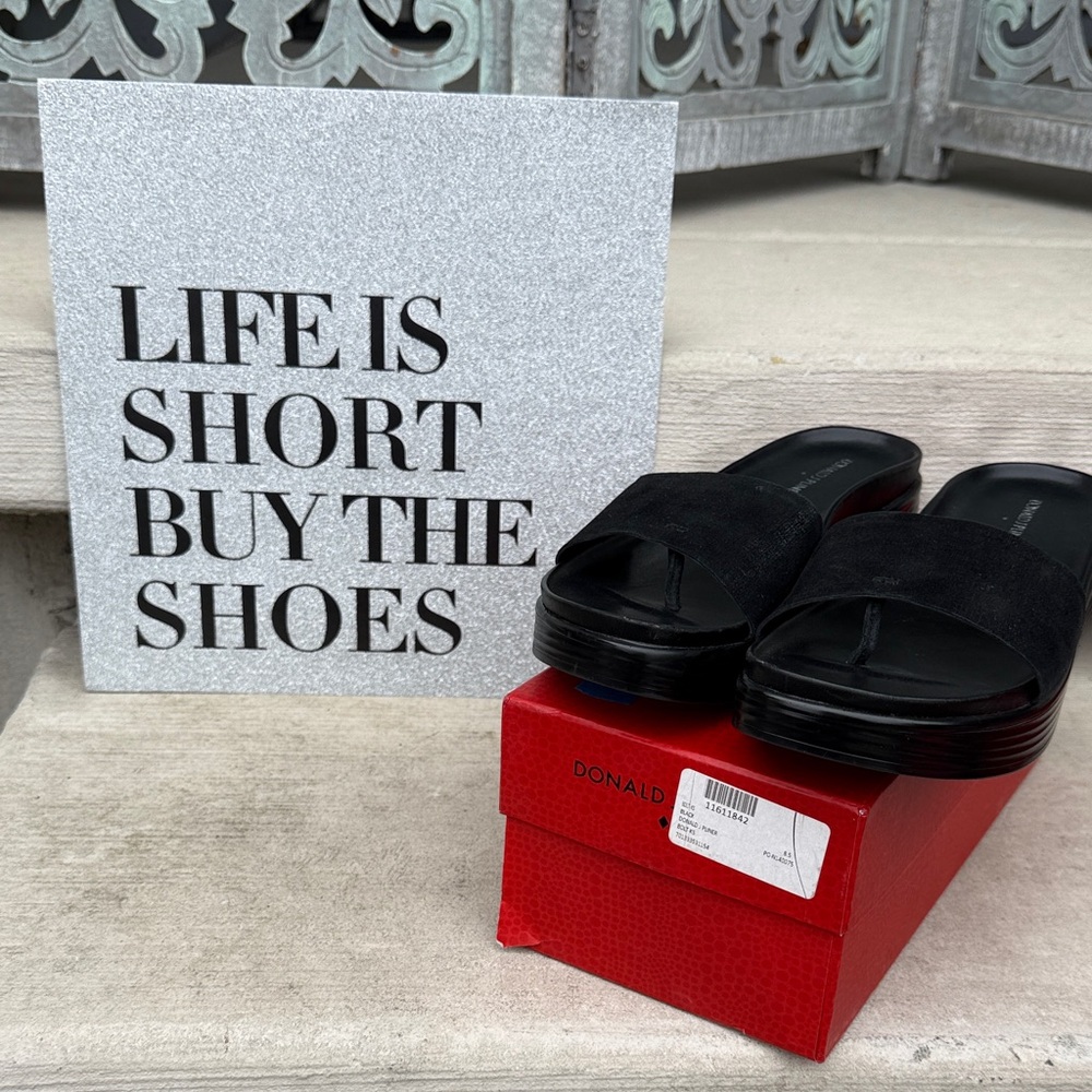 Donald J. Pliner Black Suede Platform Slide Sandals
